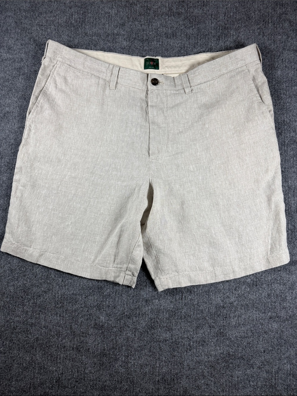 J. Crew Men’s Flat Front Linen-Blend Shorts in Light Beige